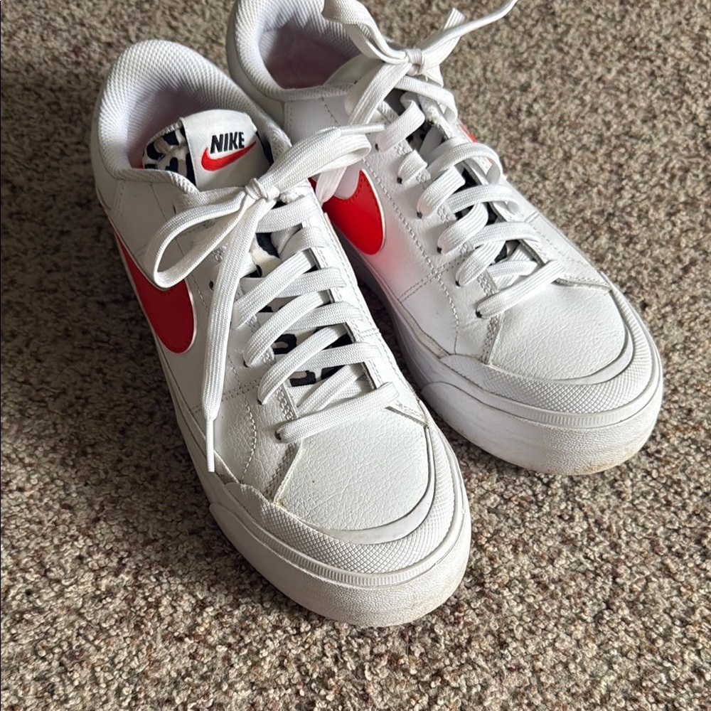 Nike White Sneakers with Red Swoosh